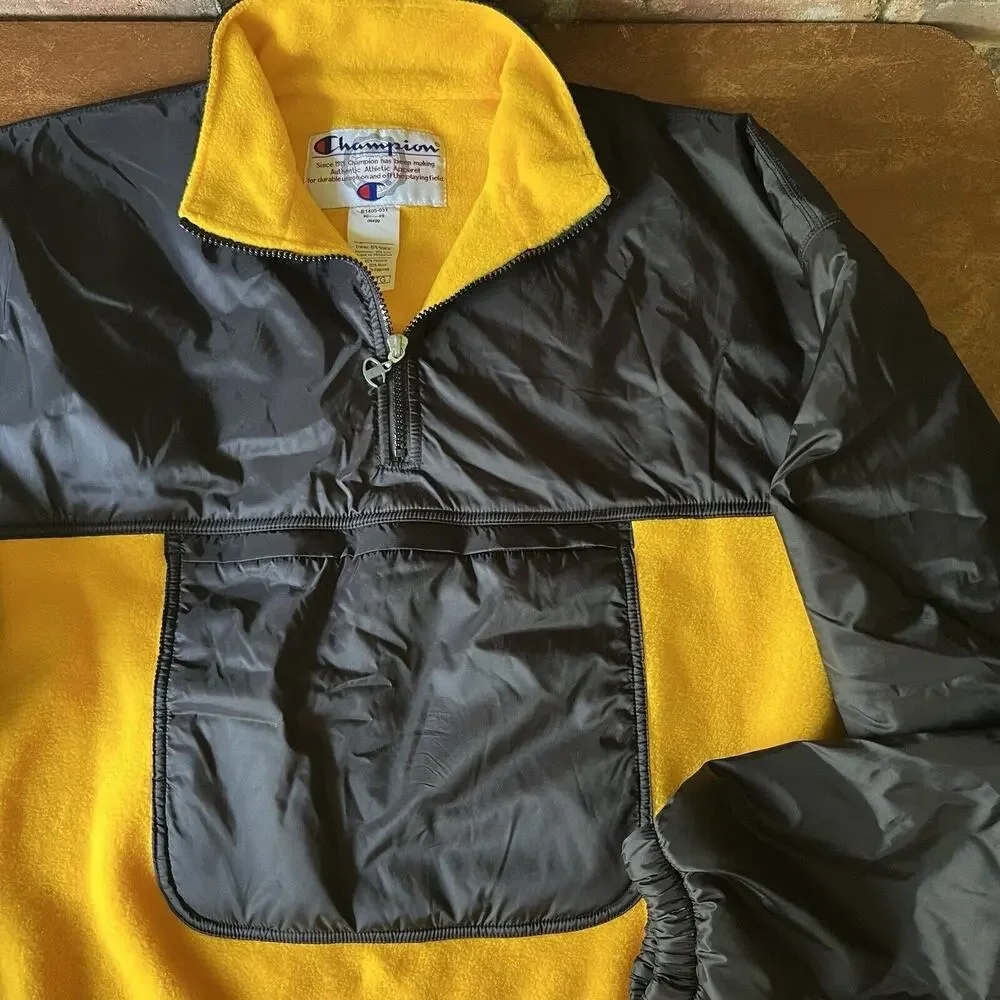 Vintage Yellow Black Champion Fleece Jacket Size XL Mountaineers Kangaroo Pouch